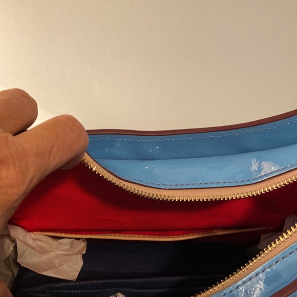 Dooney & Bourke Handbag Patent Leather Hobo Shoulder Denim Blue - Picture 9 of 16